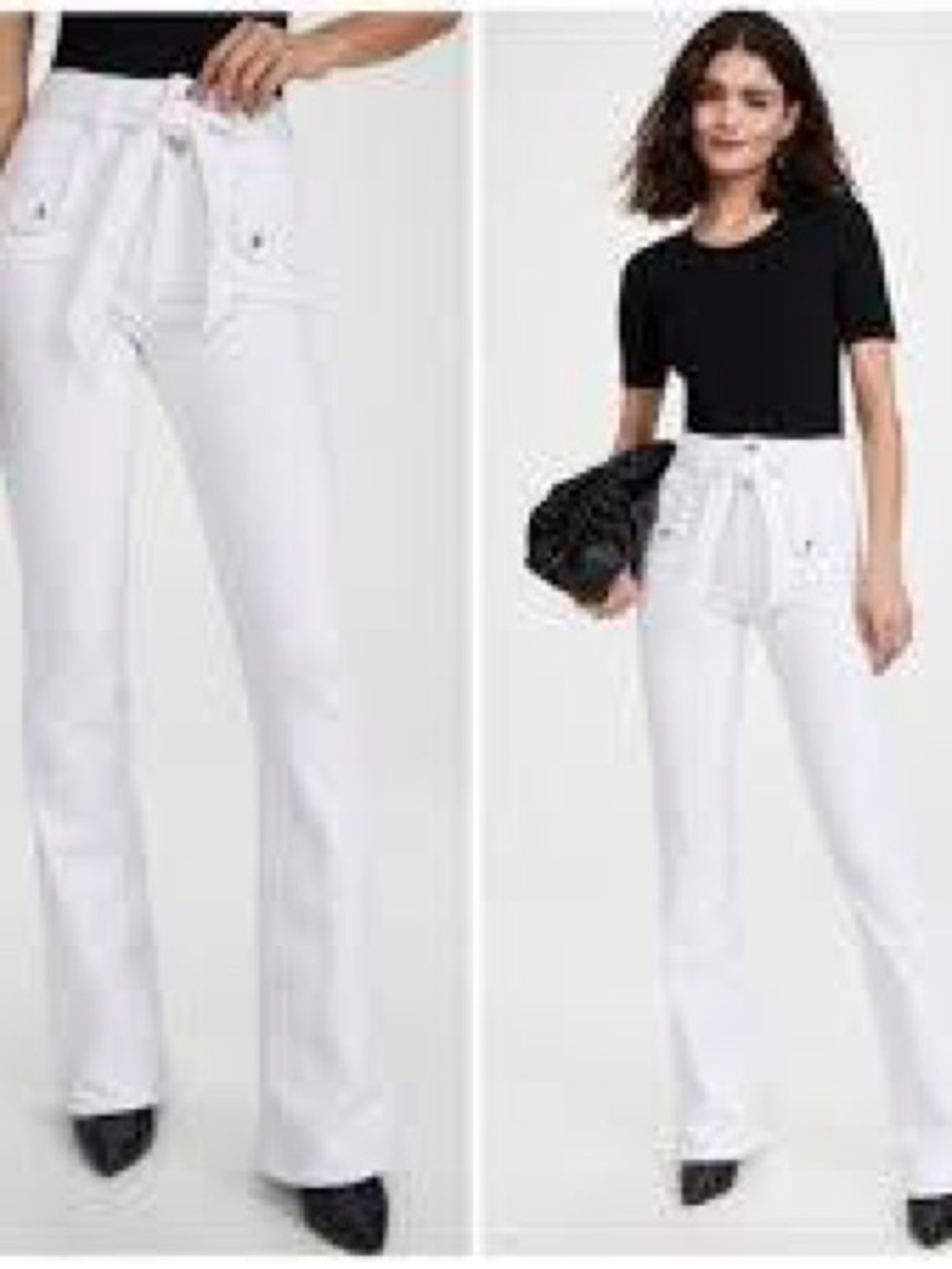 Veronica Beard White Giselle Belted Skinny Flare Jeans Size 28